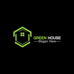 Green house logo.real estate logo ideas concept for eco home isolated black background