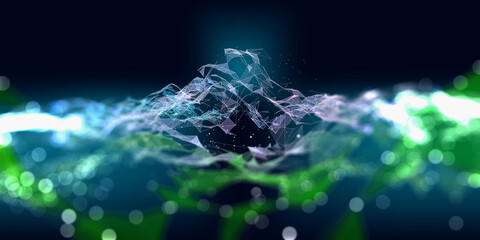 Abstract polygonal grid defocus. Banner for science, technology and business. Quantum computing concept with grid and  lines.