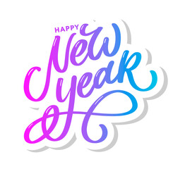 Happy New Year 2021 Beautiful greeting card poster with calligraphy black text word gold fireworks. Hand drawn design elements. Handwritten modern brush lettering white background isolated vector