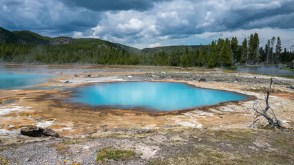 hydrothermal areas of biscuit basin in yellowstone national park, wyoming in the usa