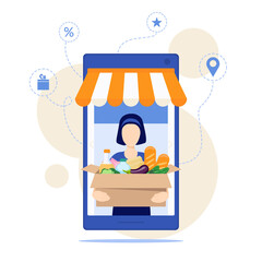 Online food delivery service. Fast delivery on mobile. E-commerce concept.
