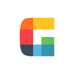 G letter logo colored brightly and vividly with colors overlay.