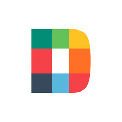 D letter logo colored brightly and vividly with colors overlay.
