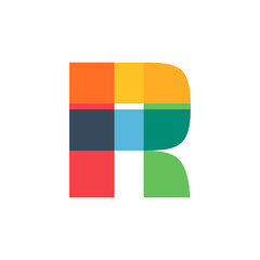 R letter logo colored brightly and vividly with colors overlay.