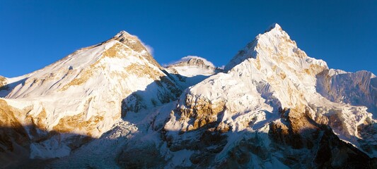 Mount Everest Lhotse and Nuptse evening sunset view