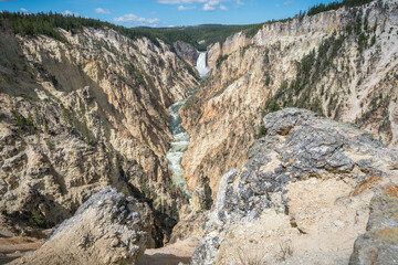 lower falls of the yellowstone national park from artist point, wyoming, usa