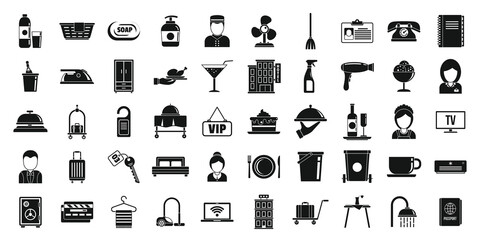 Hotel room service icons set. Simple set of hotel room service vector icons for web design on white background