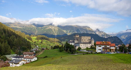 Fototapeta na wymiar Nauders landscape with Naudersberg Castle, Landeck district, Tyrol, Austria.