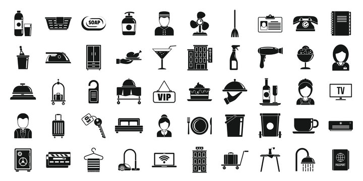 Hotel Room Service Icons Set. Simple Set Of Hotel Room Service Vector Icons For Web Design On White Background