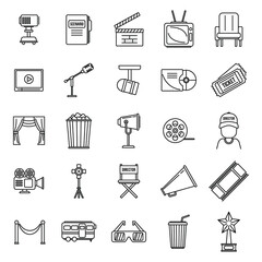 Studio stage director icons set. Outline set of studio stage director vector icons for web design isolated on white background © anatolir