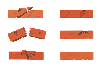 Textured red bricks on a white background. Brick split, masonry fragments for walls.