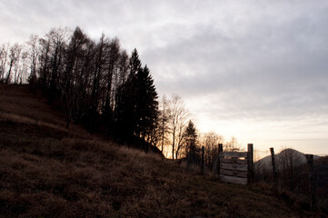 Old Fence at the Sunset on Julian Alps