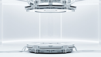 Technology Background. Power podium empty stage. Sci-fi  idea concept. Technological elements innovation background, 3D Render.
