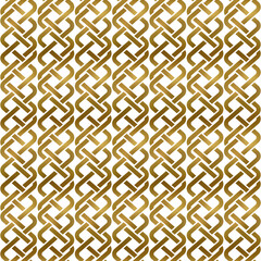 Traditional repeatable background of golden twisted strips. Swatch of gold plexus of bands. Modern seamless pattern.