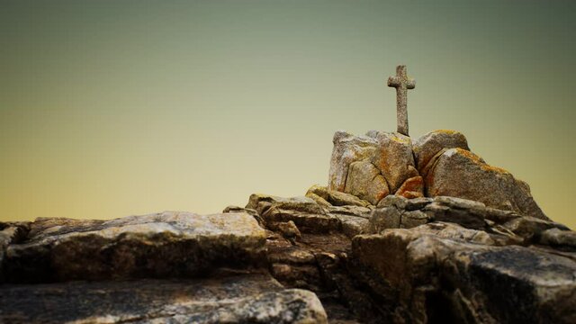 stone cross on the rock Beg Ar Groas