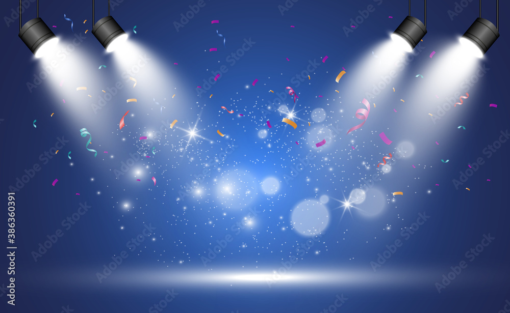 Poster Lots of colorful tiny confetti and ribbons on transparent background. Festive event and party. Multicolor background.Colorful bright confetti isolated on transparent background