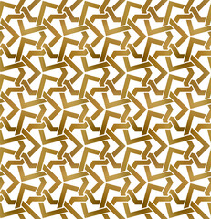 Abstract repeatable background of golden twisted strips. Swatch of gold plexus of bands. Modern seamless pattern.