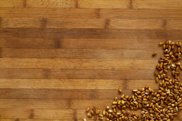 cedar nut on wooden background