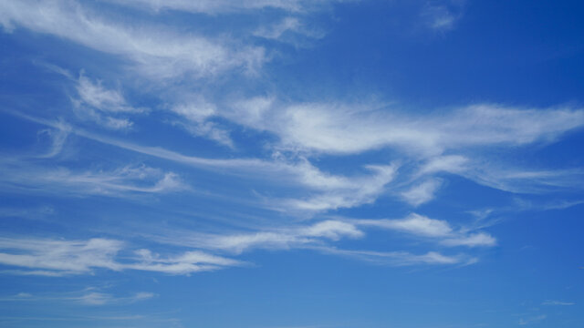 Blue Sky With Wispy White Clouds On A Windy Day.