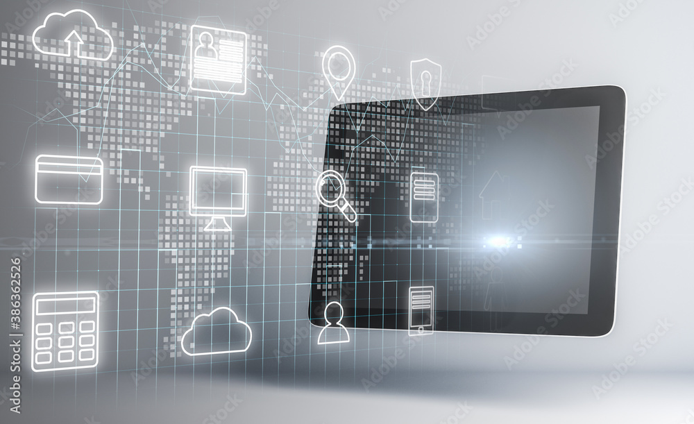 Poster Digital tablet computer with computing cloud hologram