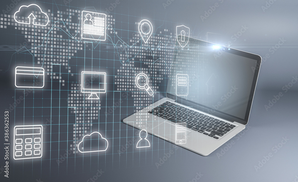 Aufkleber laptop computer with computing cloud hologram