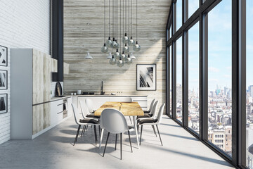 Interior of stylish kitchen with dining table