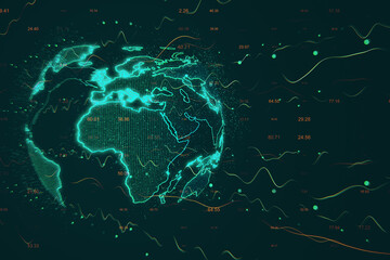 Digital screen with stock data and earth.