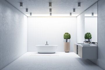 Fototapeta na wymiar Luxury concrete bathroom interior with bath