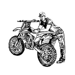 Fototapeta na wymiar Young man stands near the motorcycle. Sketch vector 