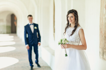 bride and groom in wedding dress