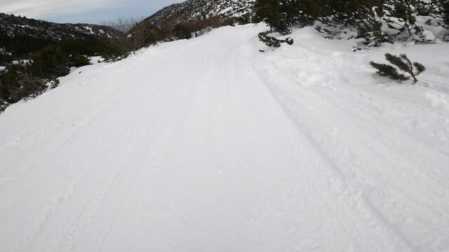 skiing in the mountains