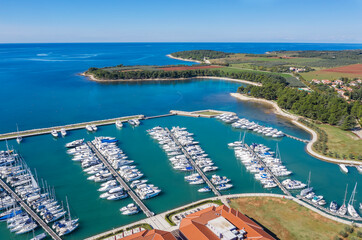 An aerial shot of marina in Novigrad, Istria, Croatia