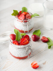 Breakfast pudding with Chia seeds and strawberries