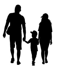 Silhouette of a family walking holding a childs hands