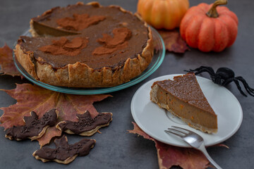 Delicious home made chocolate pumokin pie for halloween 