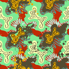Seamless urban backdrop with abstract hand drawn colorful pattern for your unusual ideas