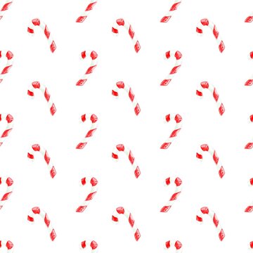 Seamless christmas watercolor pattern with candy on the white background, can be used for greeting cards,textile printing, banners, wallpaper and more