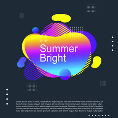 Summer bright party poster wiht colorful liquid form. Club night flyer. Abstract gradients fluid dynamic shapes template backgrounds for cover, sale, banner.