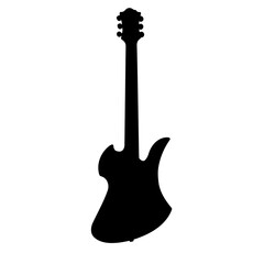 Guitar. Black silhouette of a musical instrument on a white background close-up. Vector graphics.