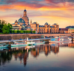 Majestic morning view of Cathedral of the Holy Trinity or Hofkirche, Bruehl's Terrace or The...