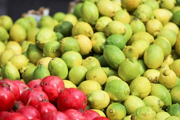 lemons -close-up of fruit and vegetables for sale at the market