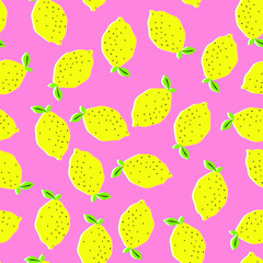 Seamless vector yellow lemons pattern. 10 eps citrus vitamin background for design, fabric, textile, cover, web and wrapping.