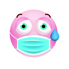 Cute Pink Emoticon with Cartoon Style with Medical Facial Mask on White Background . Isolated Vector Illustration 