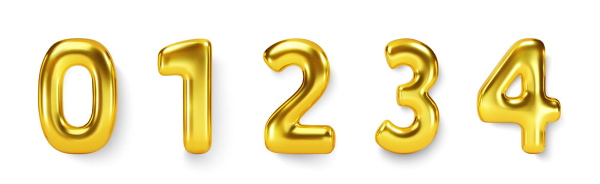 Gold Number Balloons Set. Vector Realistic Golden3d Character