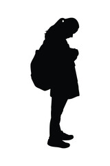 A girl with backpack silhouette vector