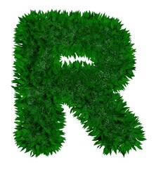 3d rendering leaves english alphabet font. Decorative nature plant letters. Ecology concept