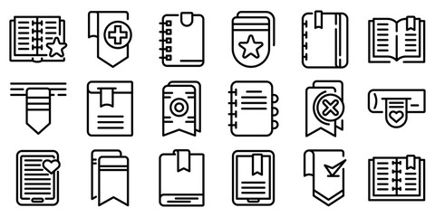 Bookmark icons set. Outline set of bookmark vector icons for web design isolated on white background