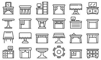 Table icons set. Outline set of table vector icons for web design isolated on white background