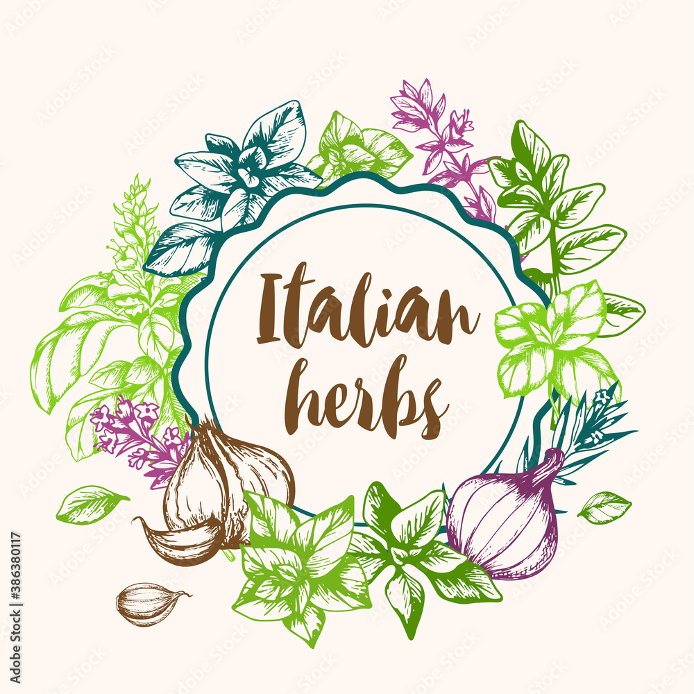 Wall mural Vintage background with Italian spices