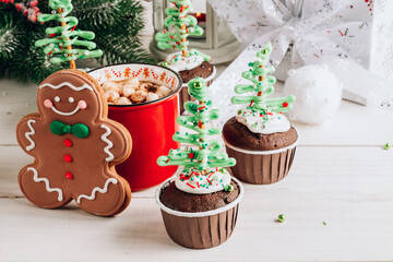 Chocolate Christmas cupcake with colored sugar topping